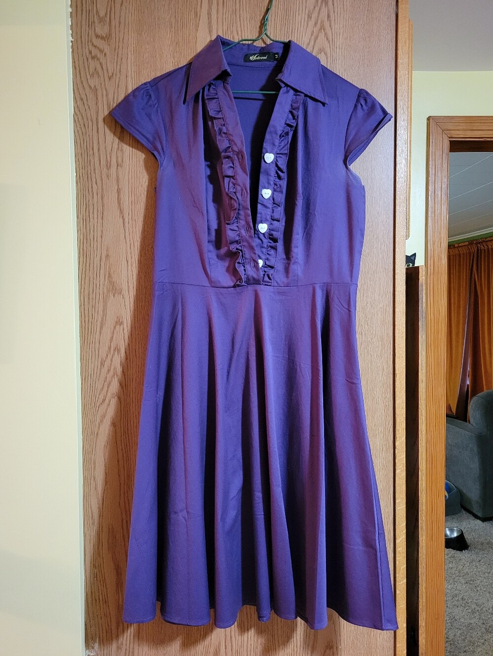 Purple Ruffle-Trim Fit & Flare Dress